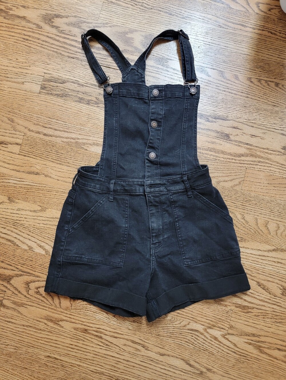 Hollister Black Denim Short Overalls